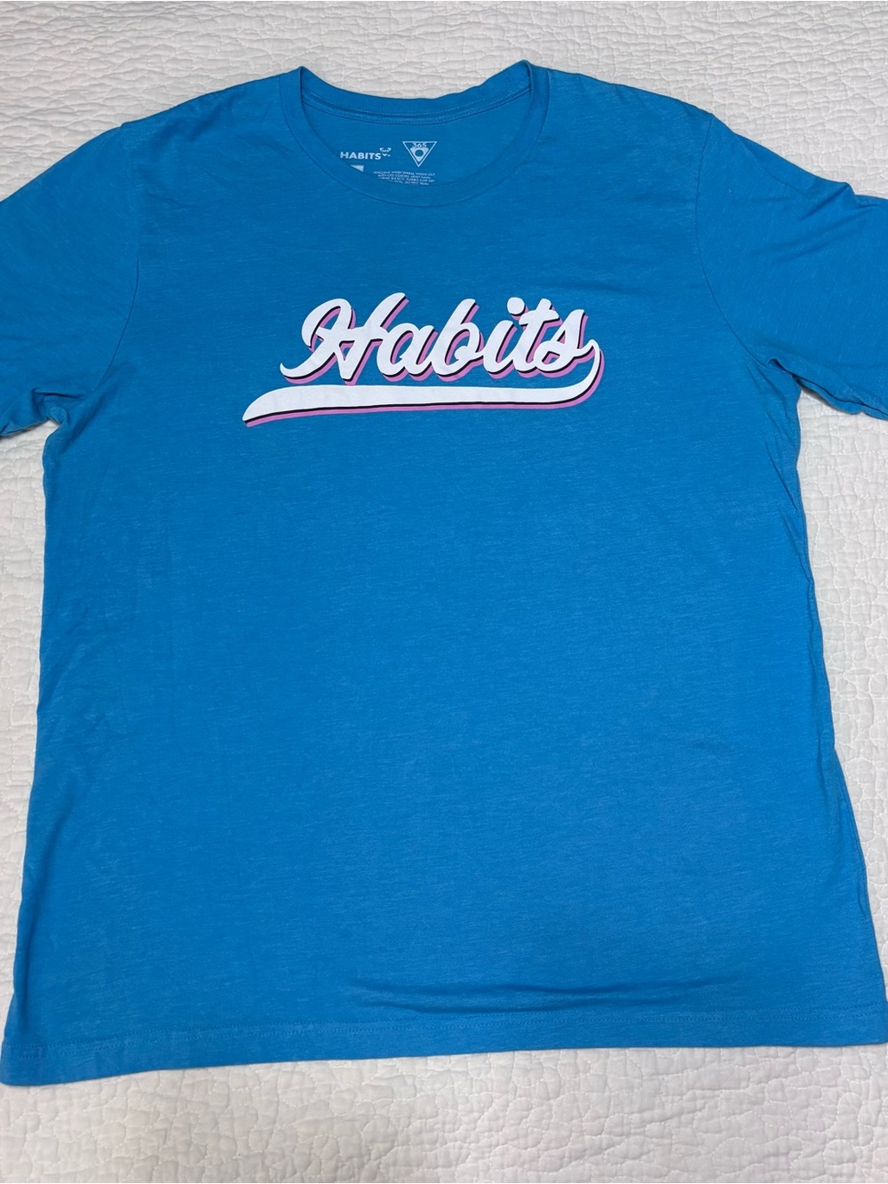 Men’s Habits Blue Graphic Tee with White & Pink Logo size XL